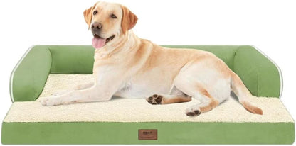 Large Dog Bed Orthopedic Washable - Memory Foam - XXL Large Big Dogs - Beds Bolster Pet - Couch Sofa - Waterproof with Removable Cover - Grass Green Dog Bed