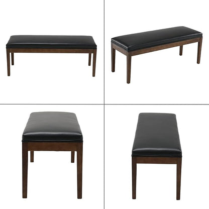 chairus PU Leather Upholstered Entryway Bench Dining Table Benches Farmhouse Shoe Bench Seat for Hallway Bedroom End of Bed Vintage 45.5" Wooden Leg Benches for Kitchen Restaurant Window, Black