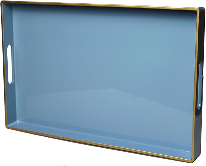 Spsyrine Blue Decorative Serving Tray with Handles, Elegant Plastic Coffee Table Tray for Ottoman, Living Room, Home Decor 15.6" X 10.2" Light Blue