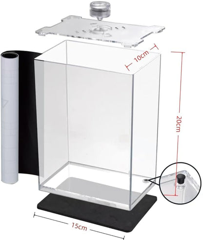 Betta Fish Tank with LED Light, 15x10x20 cm, Acrylic Aquarium with Cover and Black Wall Paper
