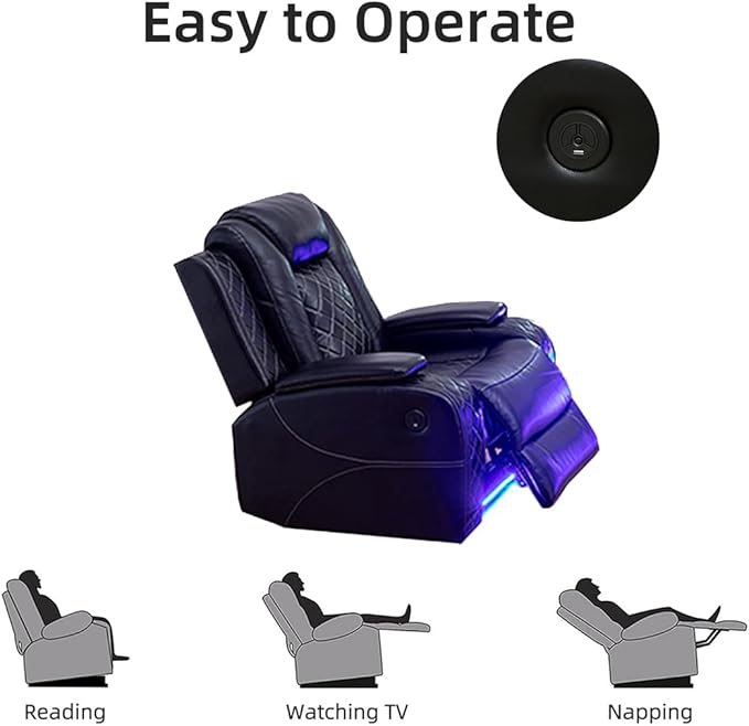 Leather Recliner Loveseat Set with LED Light, Power Black Leather Sectional Set, Living Room Furniture Sets 2 Seats, Modern Power Reclining Sofa Sets with Storage Console/Cup Holder for Living Room