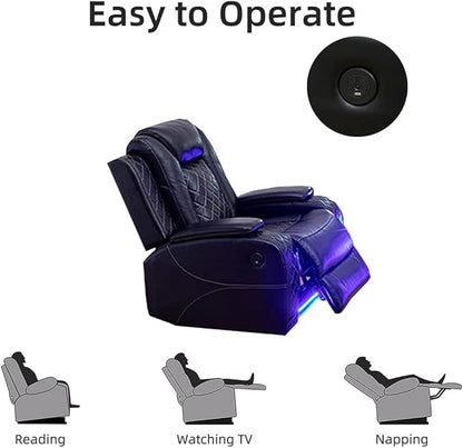 Leather Recliner Loveseat Set with LED Light, Power Black Leather Sectional Set, Living Room Furniture Sets 2 Seats, Modern Power Reclining Sofa Sets with Storage Console/Cup Holder for Living Room