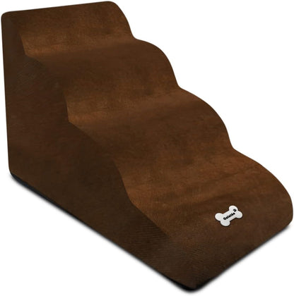 Dog Stairs, Removable and Washable Pet Stairs, 4-Steps Non-Slip Pet Ramp, Dogs Steps for High Bed Sofa, High Resilience Sponge Dog Stairs(Dark Brown)