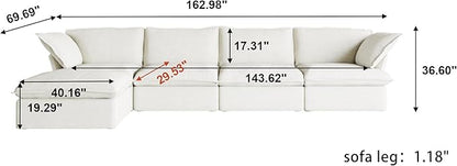 WJShome 162.98" Cloud Modular Sectional Sofa, L Shaped Couch Filled with Down, Minimalist Wide Deep Seat Couches for Living Room Apartment Lounge Bedroom (White, 4 Seater+1 Ottoman)