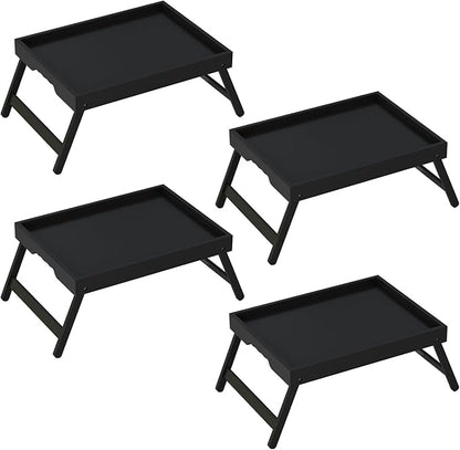 Youpehom Bed Tray Table with Folding Legs, Bamboo Breakfast in Bed for Kitchen Serving Tray, Sofa, Eating, Used As Laptop Desk Snack Tray (4 Pack, Black Color)