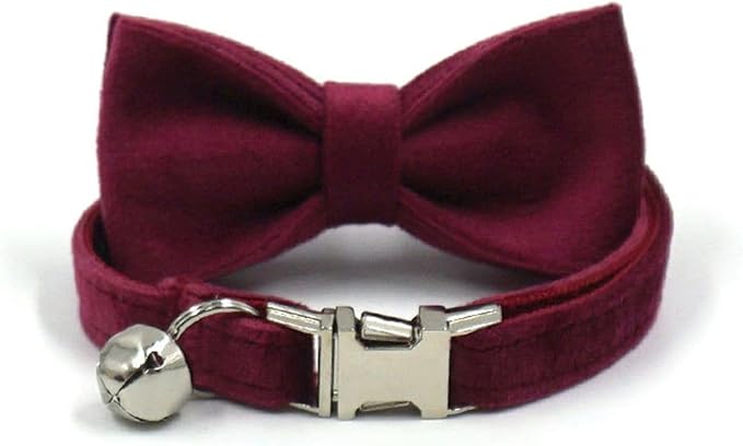 Personalized Cat Collar with Bells,Velvet Customized Small Cat Collar with Name Tag,Pet Collar with Name Phone Number Engraved ID Tags for Boy and Girl Kitten Cats (Wine Red)