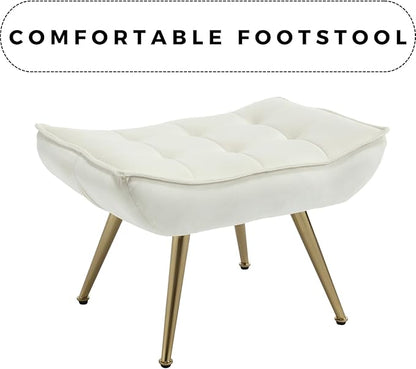 QUINJAY Modern Velvet Accent Chair with Ottoman, Upholstered Lounge Chair with Footrest, Comfy Living Room Chair with Gold Legs Accent Side Chair Armchair for Small Space Bedroom Apartment, Beige