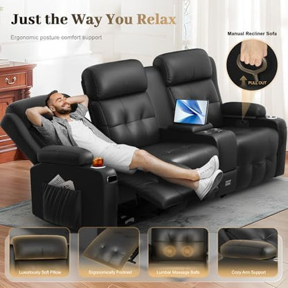 Aotolo Recliner Sofa, 3 Seater Massage Reclining Loveseat Sofa Sets, 1 Single Power Recliner Chairs Heat & Massage, Heavy Weight Capacity, RV Clearance Love Seat Couch with Console, USB, Type C Port