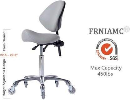 FRNIAMC - Adjustable Hydraulic Roller Saddle - Heavy Duty (450 lbs) - Beauty Salon, Massage, Clinic and Office - Grey