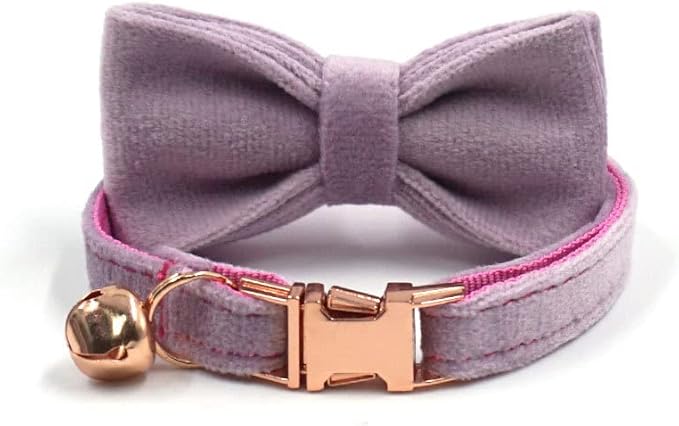 Personalized Cat Collar with Bells,Velvet Customized Small Cat Collar with Name Tag,Pet Collar with Name Phone Number Engraved ID Tags for Boy and Girl Kitten Cats (Lilac Purple)