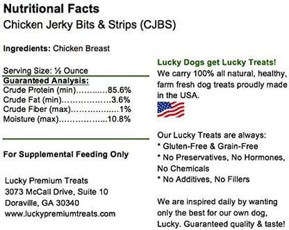 Lucky Premium Treats Chicken Jerky Bits and Strips All Natural, Dehydrated Chicken Breast (7 oz)