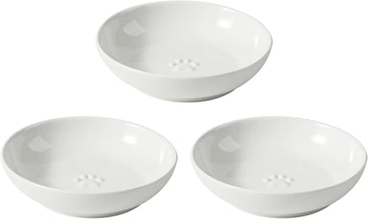 5.7'' Ceramic Wide Whisker Friendly Cat Dishes, Set of 3 Ceramic Cat Bowls, Indoor Kitten Feeding Food& Water Dish to Prevent Whisker Fatigue(3 Pcs,White)