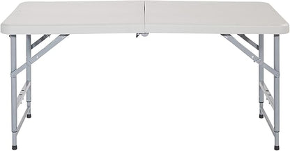 Office Star Resin Multipurpose Rectangle Table, 4-Feet Long, Height Adjustable, Center Folding Table, Light Gray