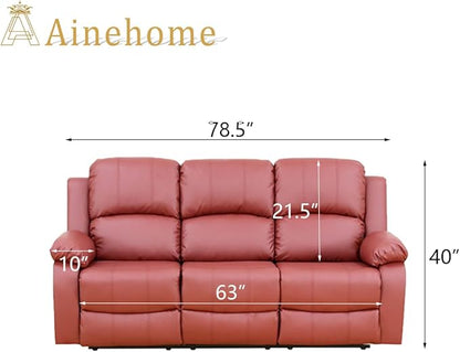 A Ainehome Living Room Furniture Set Leather Recliner Sofa Set Loveseat Chair Furniture Sofa Set for Living Room/Small Space/Rv/House/Office/Theater Seating (A-Red Leather, Sofa(3seater))