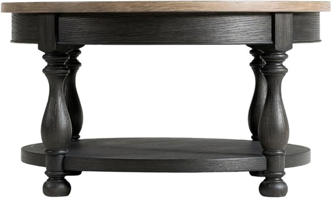 Pemberly Row Wood Coffee Table in Antique Oak and Matte Black