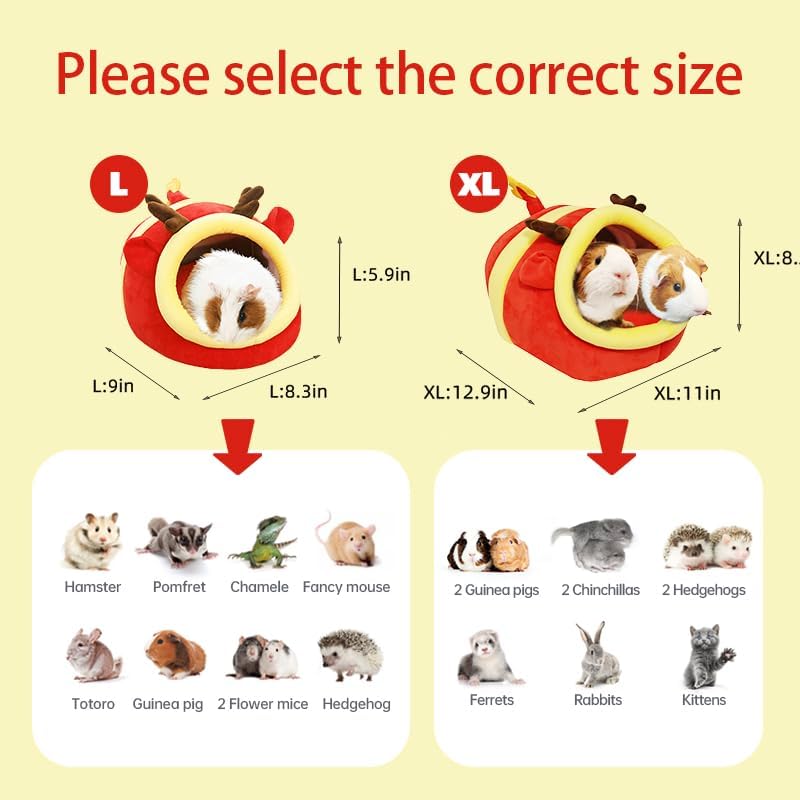 Guinea Pig Bed House & Hideout for Rat Bearded Dragon Hedgehog Ferret to Sleep and Hide, Guinea Pig Cage Accessories Habitat Décor (Large, 6.Christmas fire Dragon)