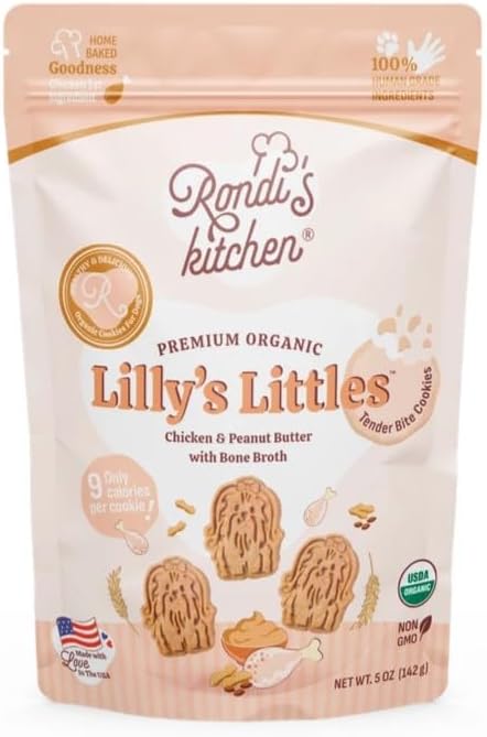 Rondi's Kitchen Lilly's Littles All-Natural & Organic Healthy Soft Dog Treats, Healthy Snacks for Small Dogs, Puppies, and Seniors, Tender Bite Cookies, Human Grade - Chicken & Peanut Butter