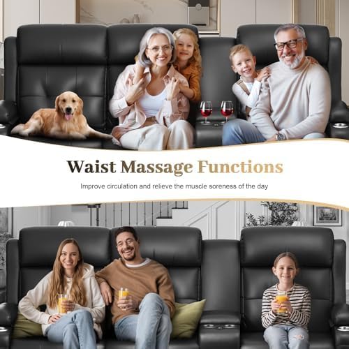 Aotolo Recliner Sofa, 3 Seater Massage Reclining Loveseat Sofa Sets, 1 Single Power Recliner Chairs Heat & Massage, Heavy Weight Capacity, RV Clearance Love Seat Couch with Console, USB, Type C Port