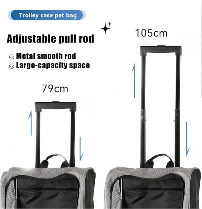 Pet Trolley Bag Cat Dog Travel Bag Portable & Breathable Pet Carrier Backpack - Lightweight Dual-Shoulder Design for Easy Travel with Your Beloved Companion Scalable Pull Rod pet Bag (Red)