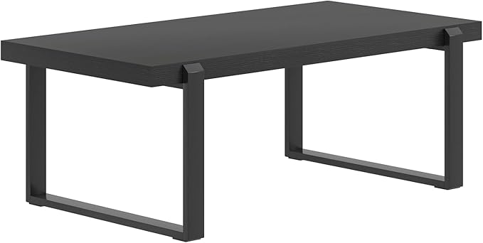 FOLUBAN Black Coffee Table, Modern Industrial Wood and Metal Center Table, Rectangle Cocktail Tea Table for Living Room, 47 Inch