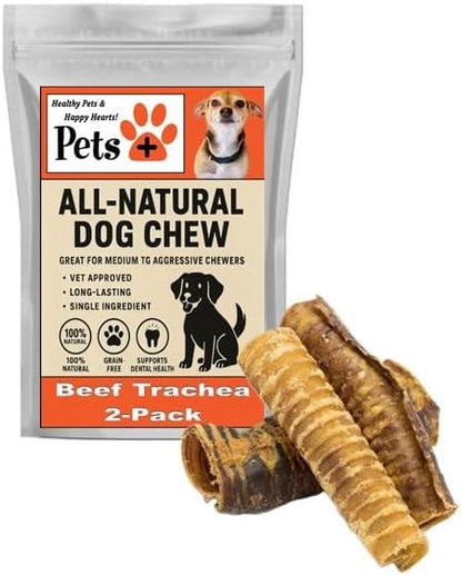 Pets Plus Beef Trachea Dog Chews – 6-Inch, Medium Size, 2 Pack | All-Natural, Grain-Free, High-Protein Dog Treats, Long-Lasting Chews for Dental Health & Joint Support