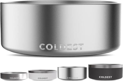 Coldest Dog Bowl - Anti Rust Metal, Non Slip, 3 Layers Insulated Stainless Steel Dog Bowls - Spill Proof & Heavy Duty - Water Bowl for Dogs, Cats, Dish Washer Safe (64 oz, Polished Stainless Steel)