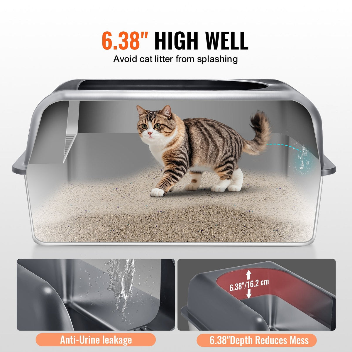 6 In Deep Cat Litter Box Odor-Free Litter Box With Filtering Foot Board