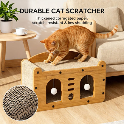 Double Door Design Cat Scratcher Sofa, 56cm Large Size, With 2 Teaser Balls, For Large & Multi-Cat Households