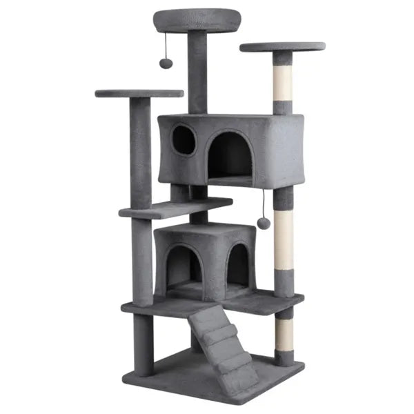 52" Tall Cat Tree Tower With Perches & Condos, Multi-Cat Playground With Scratching Posts (Light Gray)