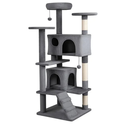 52" Tall Cat Tree Tower With Perches & Condos, Multi-Cat Playground With Scratching Posts (Light Gray)