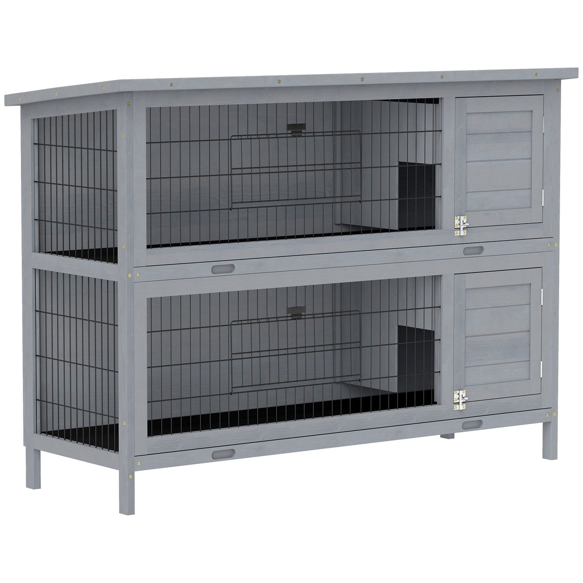 54" 2-Story Large Rabbit Hutch Bunny Cage Wooden Pet House Small Animal Habitat with Lockable Doors, No Leak Tray and waterproof Roof for Rabbits, Chickens, Ducks, Outdoor/Indoor Gray