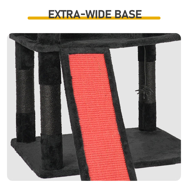 53in Gothic Cat Tree With Coffin Bed, Large Cat Tower With Spacious Cat Condo, Scratching Posts, Spider Hanging Toys, Scratching Board, Multi-Level Cat Activities Furniture For Large Cats, Red & Black