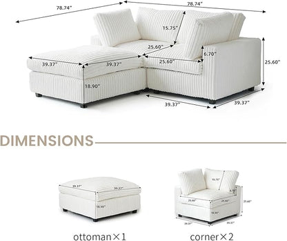 WJShome Cloud Modular Sectional Sofa,78" Plush Sofas for Living Room,L Shaped Sofa Couch with Storage Ottoman,3 Seater Comfy Couch Deep Seat Couches, Covers Washable&Replaceable (Beige)