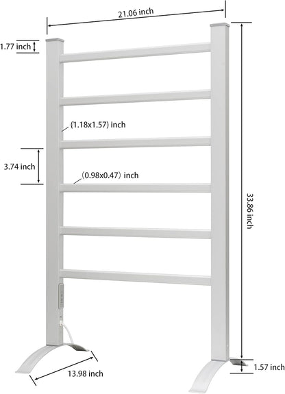 KEG Towel Warmer 6 Bars for Bathroom Freestanding or Wall Mounted Bath Towel Heater Plug-in with Built-in Timer Silver