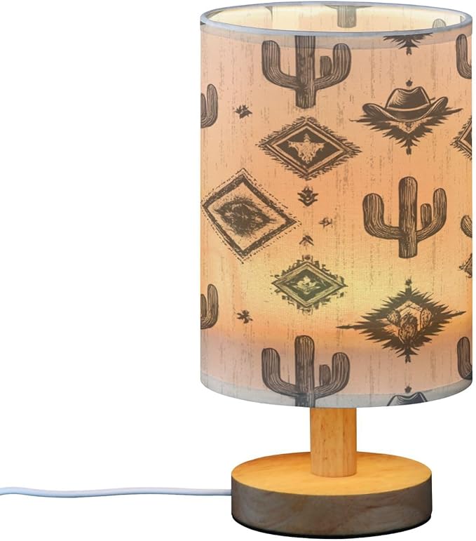 Western Cowboy Cactus LED Table Lamp for Bedroom Bedside Lamp with USB Charging Ports Decor Nightstand for Living Room Reading Dorm Desk Home Office