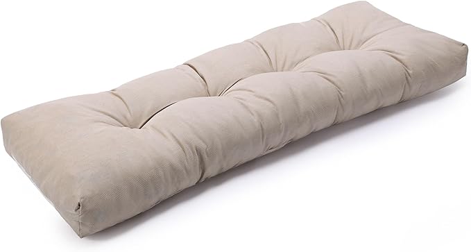 SUNROX LokGrip Non Slip Tufted Memory Foam Bench Cushion, FadeShield Water Resistant Durable Thicken Outdoor/Indoor Bench Seat Pads 59x16x4 inch, Husk Birch