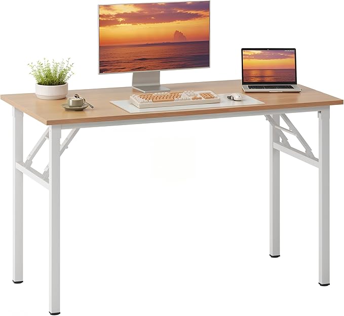 Need Office Computer Desk - 47.2L Sturdy and Heavy Duty Folding Laptop Table,Writing Table/Home Office Desk/Sewing Table,No Assembly Required,Pink Oak&White AC5AW (120 * 60)