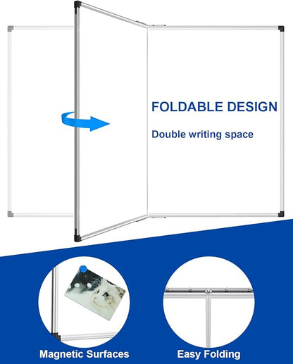 XBoard Magnetic Dry Erase Board 48 x 36 Inch, 4' x 3' Foldable White Board for Wall with Marker Tray, Silver Aluminum Frame Folding Message Presentation Board