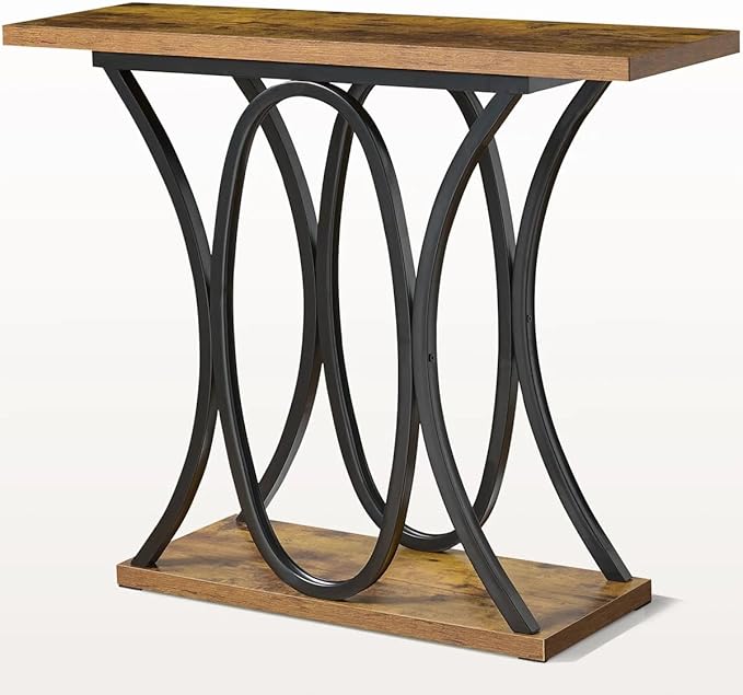 BedsPick Entryway Console Table, 40 Inch Narrow Wood Hallway Table Foyer Table Behind Couch, Sofa Table with Metal Legs and 1.18 Thick Board (Brown)