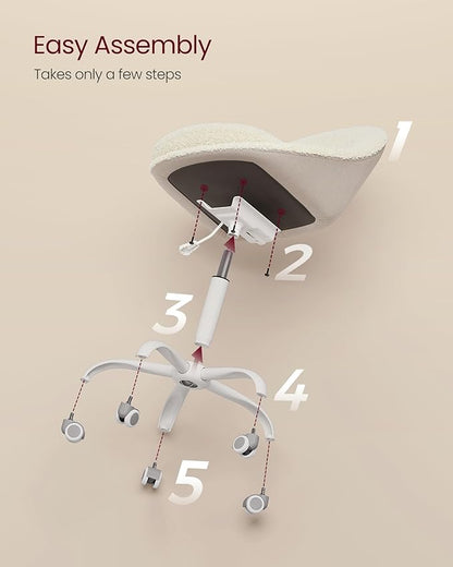 VASAGLE Vanity Chair with Back, Adjustable Swivel Cute Desk Chair with Wheels, Sherpa and PU Leather for Lumbar Support, Compact for Small Spaces, Bedroom, Cappuccino Beige and Cloud White UOBG020W91