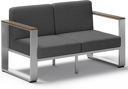 ComfCove Outdoor Aluminum Loveseat, Modern Patio Patio Furniture with Wide Seat and Thick Cushions, All-Weather Oversized Couch for Deck, Porch