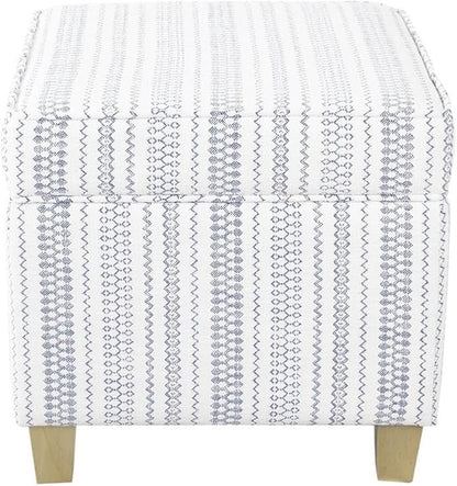 HomePop Home Decor | K7342-F2359 |Classic Square Storage Ottoman with Lift Off Lid | Ottoman with Storage for Living Room & Bedroom, Blue Stripe Large