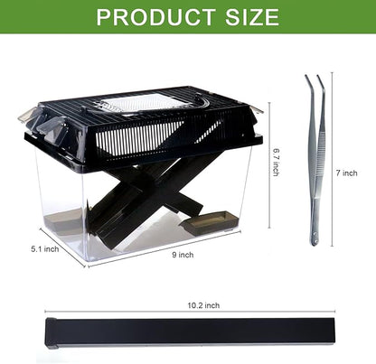 NANEEZOO Cricket Keeper, Equipped with Water & Food Feeding Dish, High Transparency Cricket Pen with Dispenser Tubes, Insect Keeper for Gecko Snake Lizards Reptiles (Large)