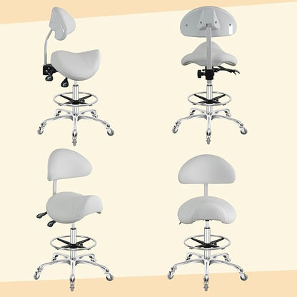 Nazalus Saddle Stool Chair with Back Support Footrest, Heavy-Duty(350LBS), Hydraulic Rolling Swivel Adjustable Stool Chair for Salon Spa Beauty Massage Dental Clinic Home Office Use(White)