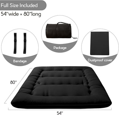 MAXYOYO Japanese Floor Mattress Futon Mattress, 4" Thicken Tatami Mat Sleeping Pad Foldable Roll Up Mat Boys Girls Dormitory Pad Kids Floor Lounger Pillow Bed, Black, Full