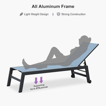 PURPLE LEAF Patio Chaise Lounge Set for 2 Outdoor Chaise Lounge Chair with Aluminum Frame and Wheels Pool Lounge Chairs for Deck Yard Poolside Table Included, Teal