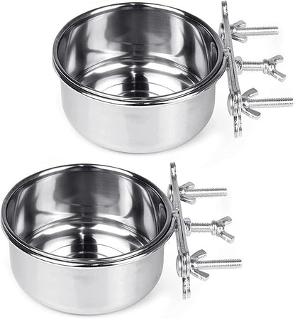 Tfwadmx 2 Pcs Bird Feeding Dish Cups,Parrot Food Bowl Clamp Holder Coop Cup Bird Cage Water Bowl for Parakeet African Greys Conure Cockatiels Lovebird Budgie Chinchilla