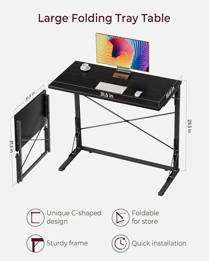 Vantic 31.5" Folding Desk, Foldable TV Tray Table for Eating on Couch, Extra Large TV Dinner Trays, Portable Fold Computer Writing Desk Table for Home Office, Black