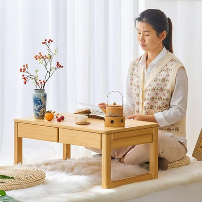 Japanese Meditation & Tea Table Antique Altar Table, Multifunctional Low Floor Tatami Table for Tea, Laptop, and Meditation (Beige, 70x42x30cm)