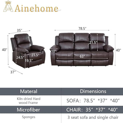 A Ainehome Living Room Furniture Set Leather Recliner Sofa Set Loveseat Chair Furniture Sofa Set for Living Room/Small Space/Rv/House/Office/Theater Seating (A-Brown Leather, Sofa+Chairs)